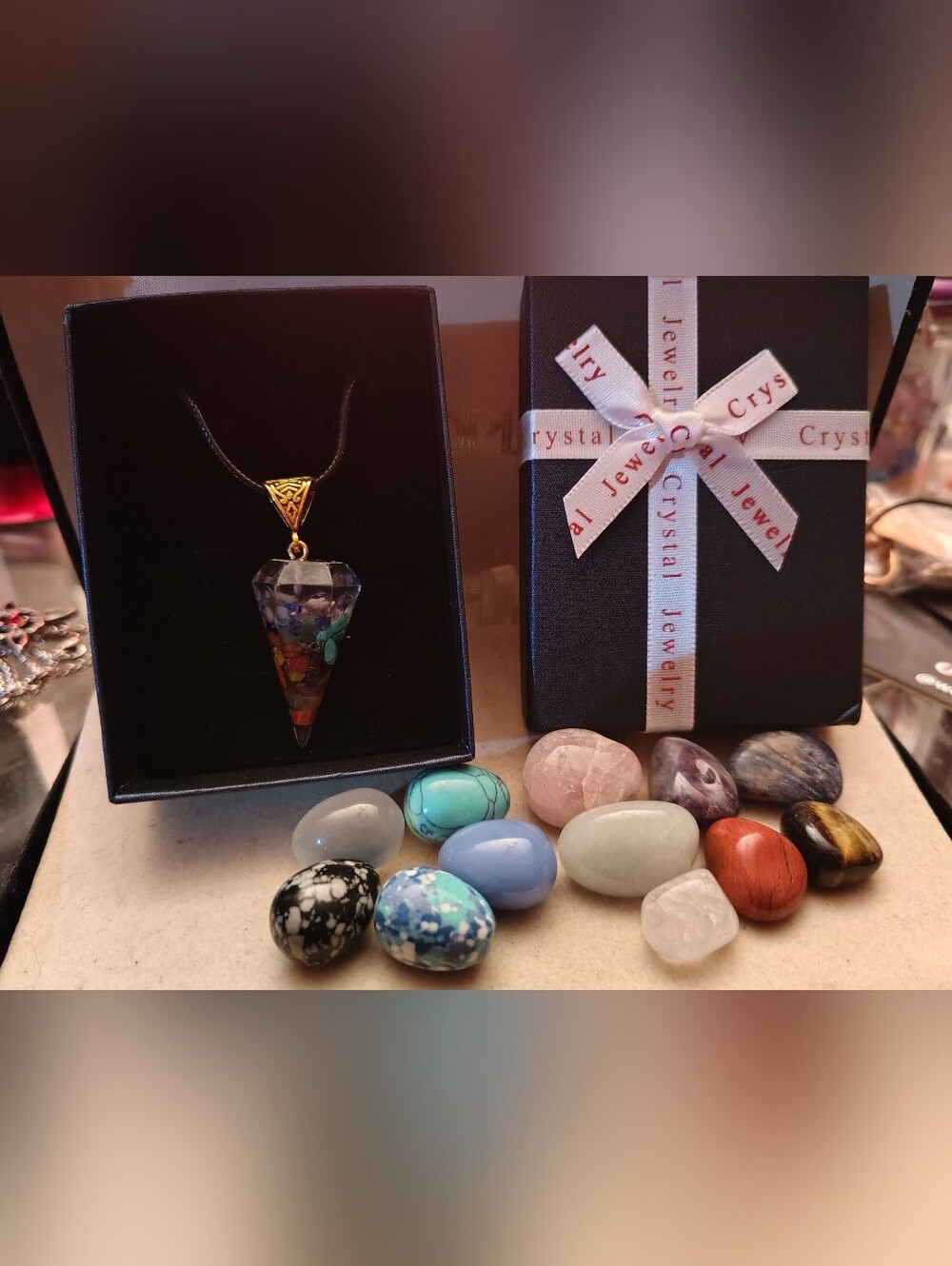 New Crystal Orgone Pendulum Necklace & Tumbled Stones Bundle Gift Set 🌟